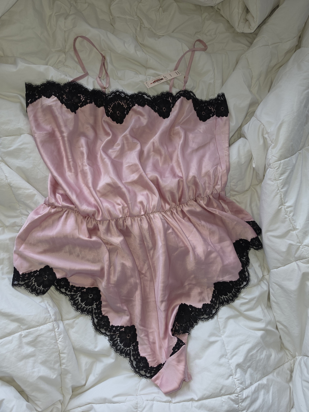 Victoria's Secret Pink Satin Lace-Trim Romper